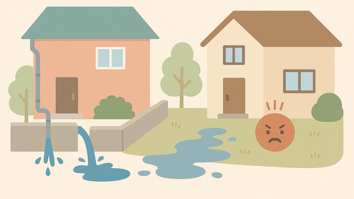 外構の水はけが悪くぬかるんだ庭のイメージ